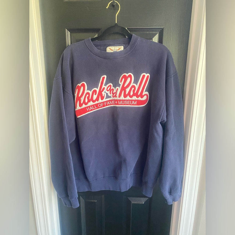 Vintage Oarsman Y2K Navy CrewneckStitched Rock & Roll Hall of Fame Museum-Size L